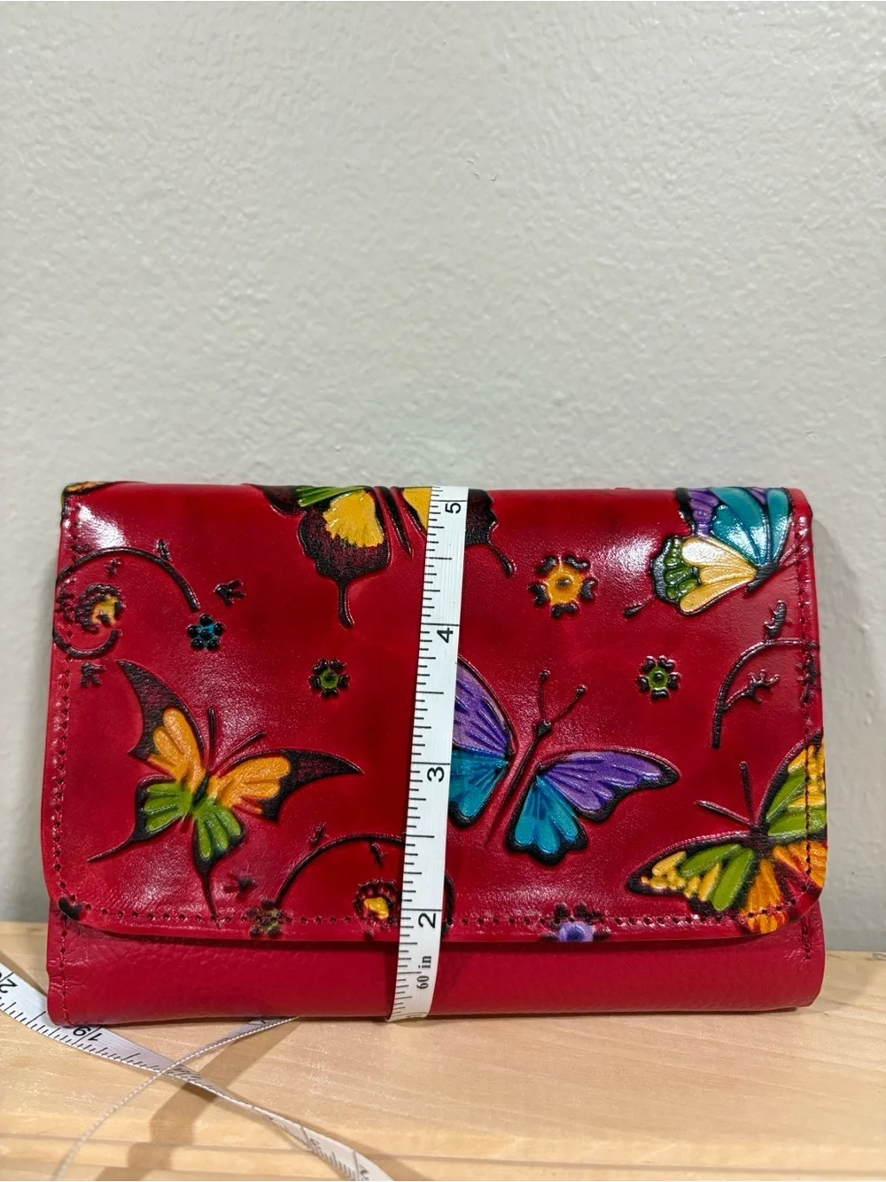 Women's Red Butterfly Leather Wallet - Colorful Embossed Design